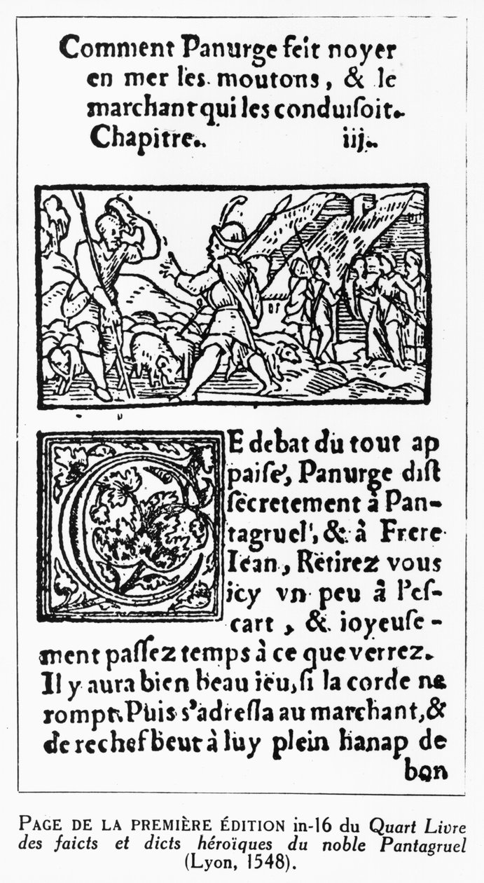 „Jak Panurge utopił owcę”, z „Quart Livre” Francois Rabelais (1494-1553) reprodukcja z 1548 r. autorstwa French School