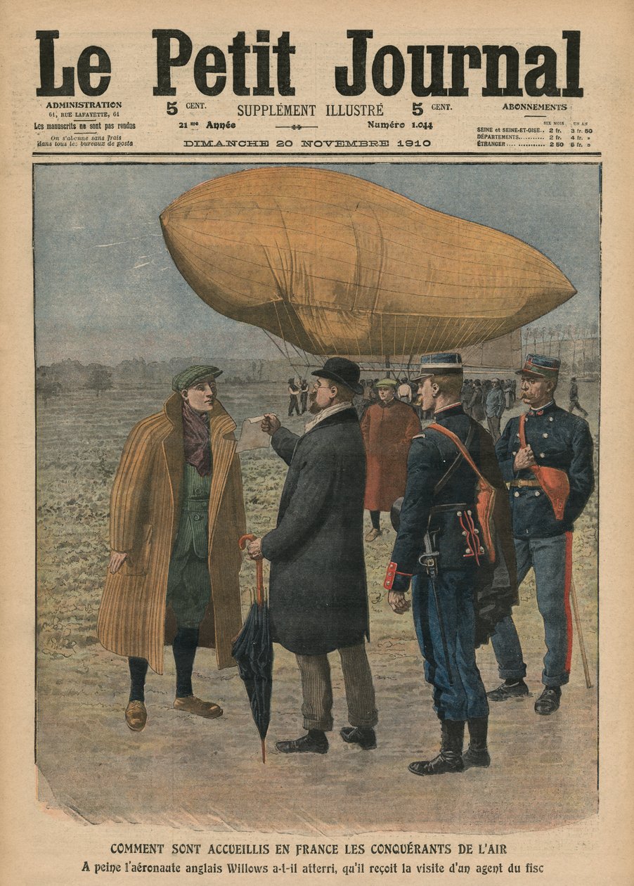 Jak zdobywcy powietrza są witani we Francji, Ernest Willows, ilustracja z „Le Petit Journal”, dodatek illustre, 20 listopada 1910 autorstwa French School