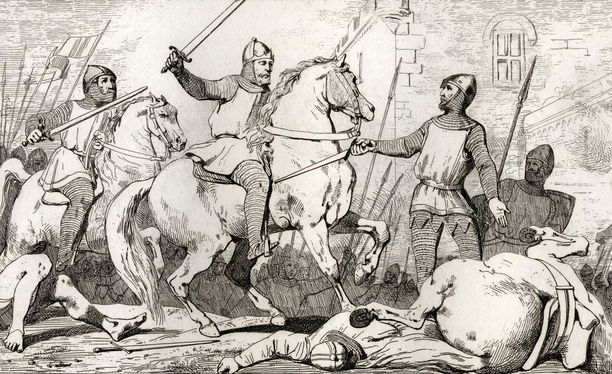 Hugh Capet (941-96) pojmuje Karola Lotaryńskiego, z "Histoire de France" Colarta, opublikowanej ok. 1840 r. autorstwa French School