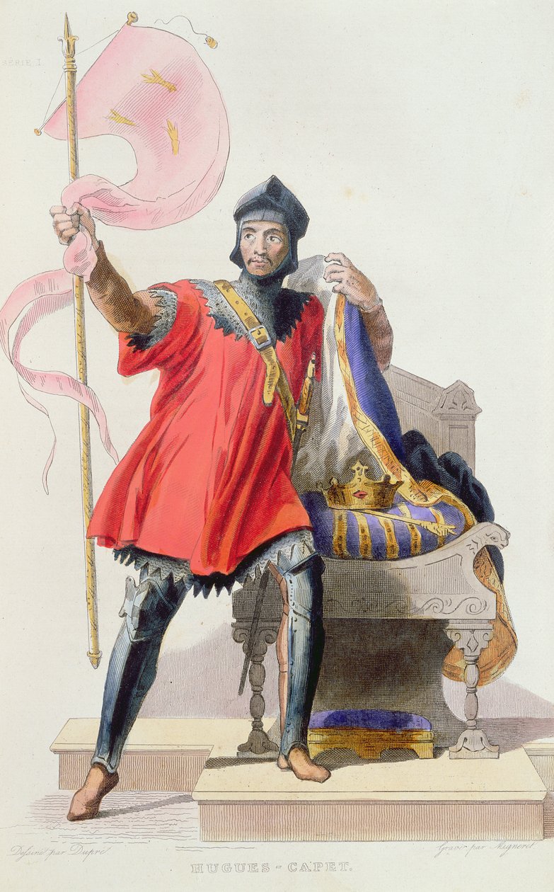 Hugues I Capet (941-996), król Francji, z Le Plutarque Francais E. Mennecheta, 1835 (kolorowe grawerowanie) autorstwa French School