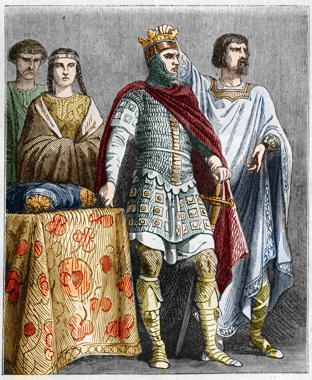 Hugo Wielki (897-956) koronuje Raoula lub Rodolfa z Burgundii (ok. 890-936), księcia Burgundii i króla Francji. Grawerowanie w „” Histoire De France En Cent Obrazy Paula Lehugeura „” 1891 autorstwa French School