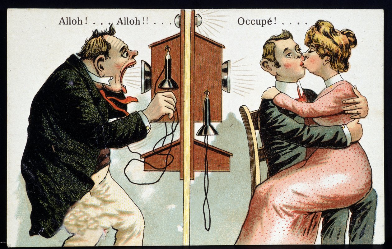 Humorystyczna pocztówka w telefonie, deb. XX wiek. autorstwa French School