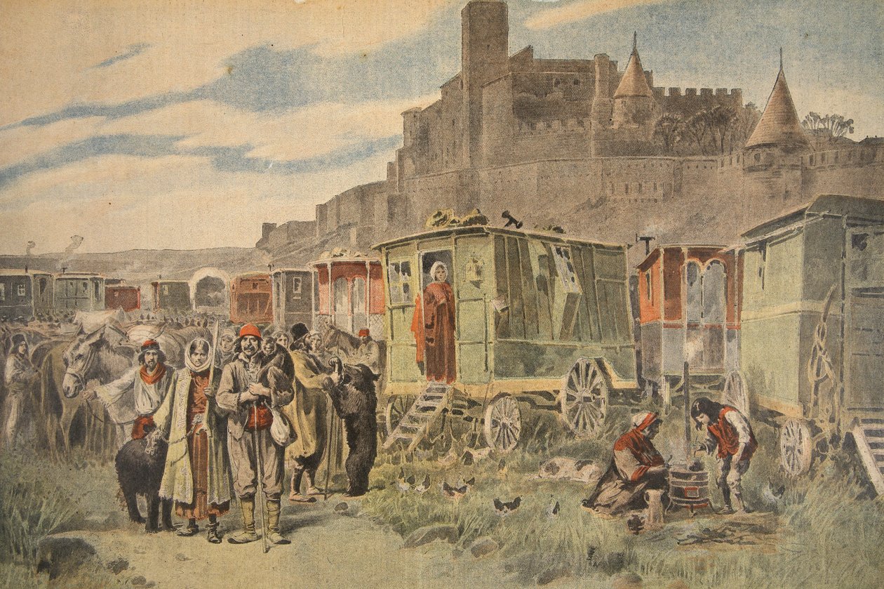 Cyganie węgierscy pod Carcassonne, ilustracja z Le Petit Journal: Supplement illustre, 18 grudnia 1898 r. autorstwa French School