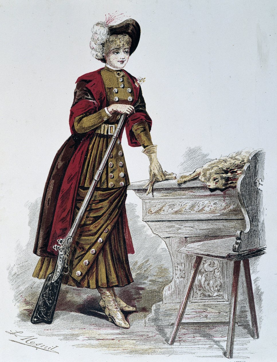 Polowanie, kobieta - w „La Nouvelle Mode”, wrzesień 1898. autorstwa French School