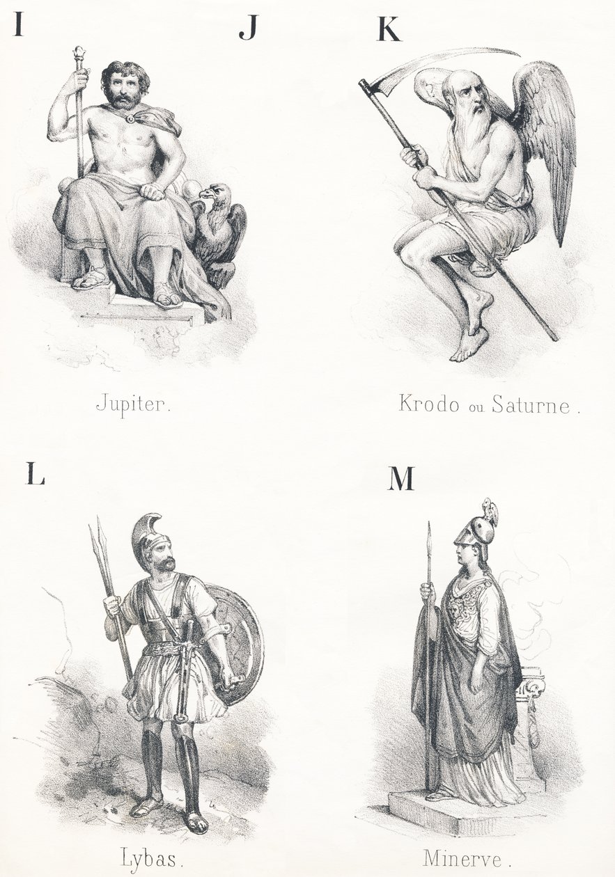 ; IJ K L M: Jowisz, Krodo, Lybas, Minerwa autorstwa French School