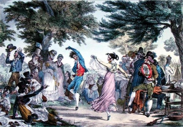 „Il Salterello”, popularny taniec włoski, wyryty przez złoczyńcę (kolor lito) autorstwa French School