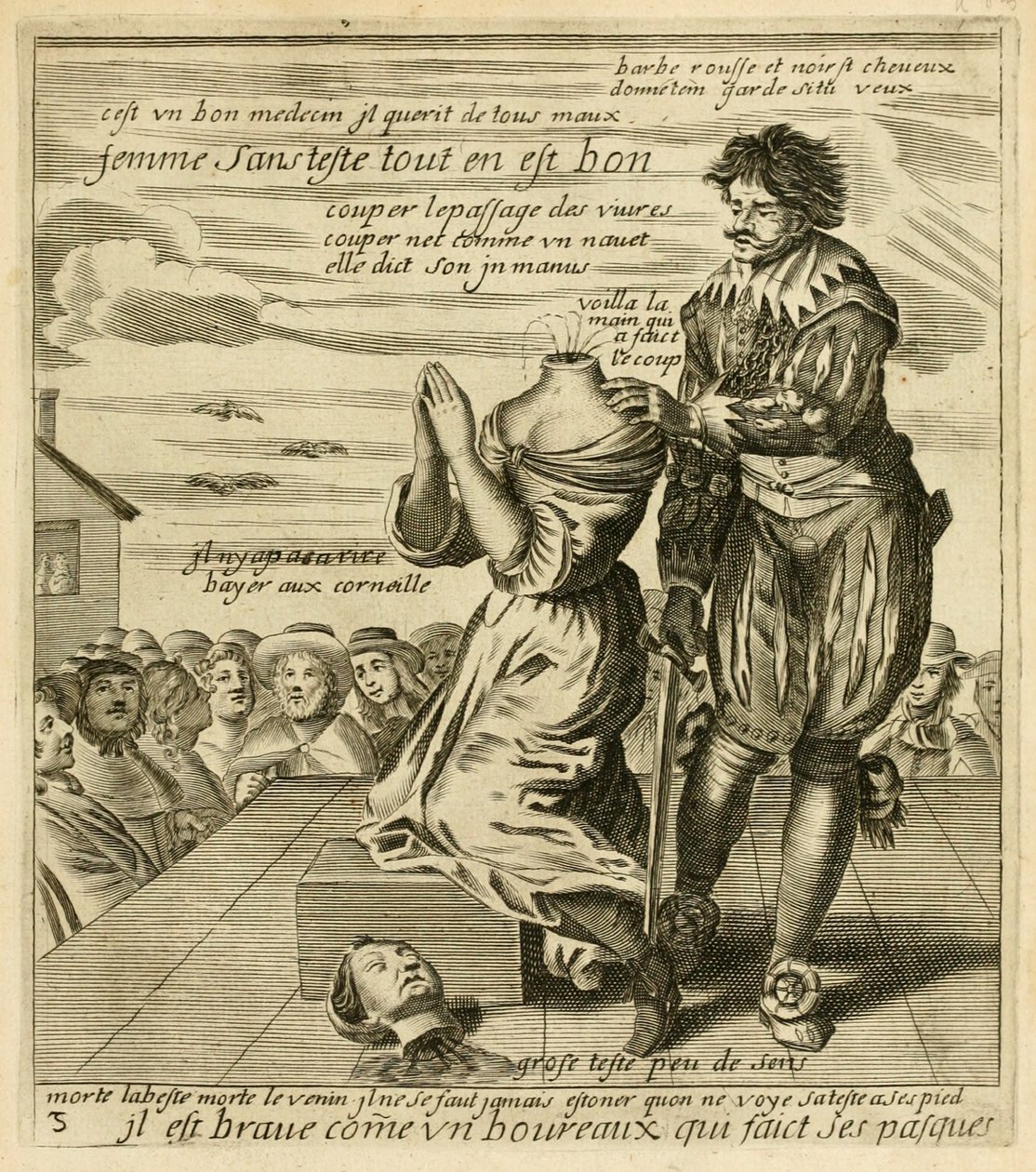 „Jest odważny jak kat, który robi swoje paski”, z „Zbioru najznamienitszych przysłów, podzielonego na trzy księgi” Jacquesa Lagnieta, ok. 1657-63 (rycina) autorstwa French School