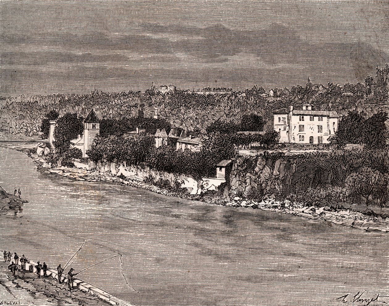 Ile Barbe w środku Saony, w 9. dzielnicy Lyonu - rycina w „La France illustree: geografia, historia, administracja statystyczna”” autorstwa V.-A. Słodowo-Brązowy. 1884 autorstwa French School