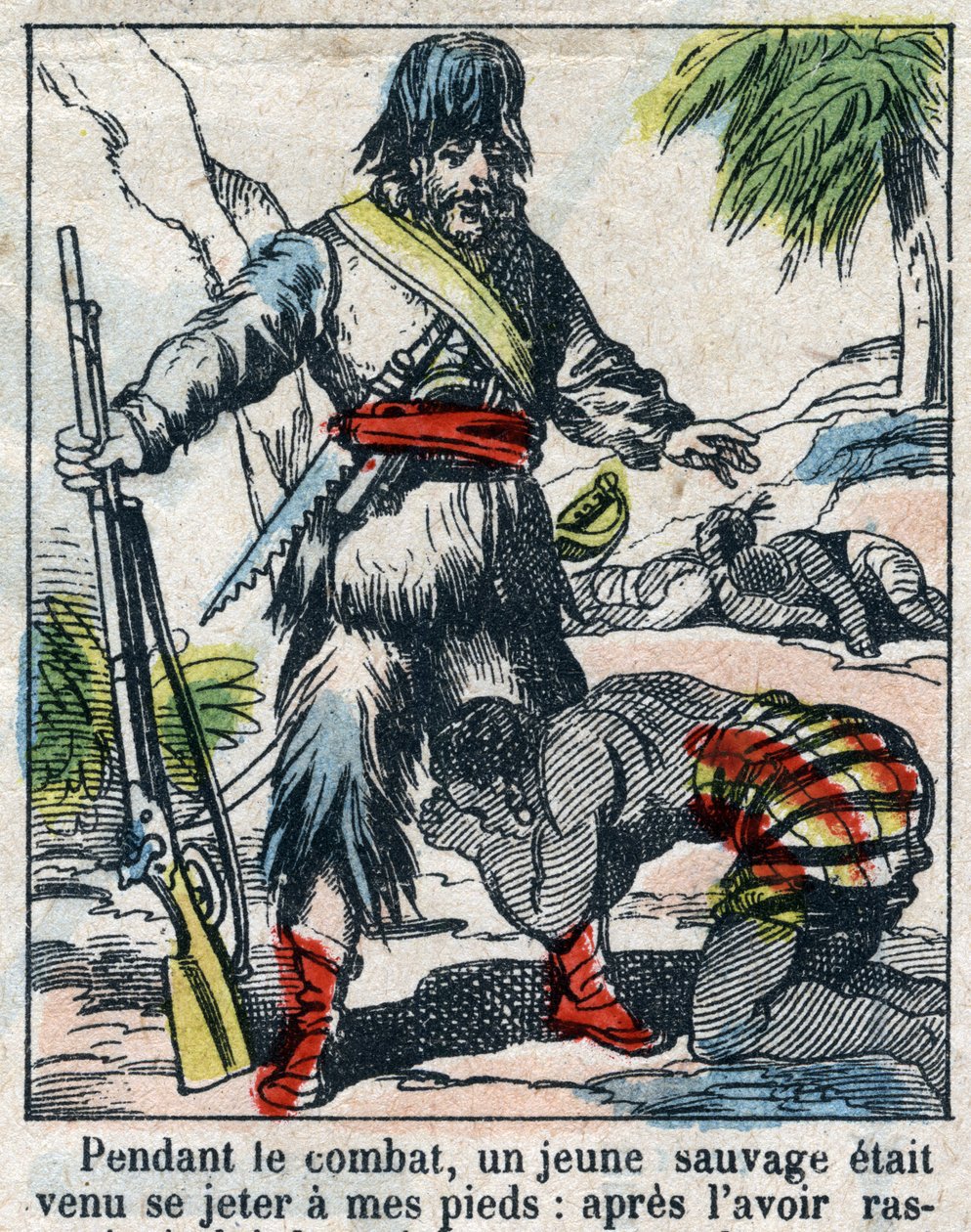 Ilustracja do Księgi Daniela Defoe (De foe) „”Robinson Crusoe””. Obrazowanie epinal z końca XIX wieku. autorstwa French School