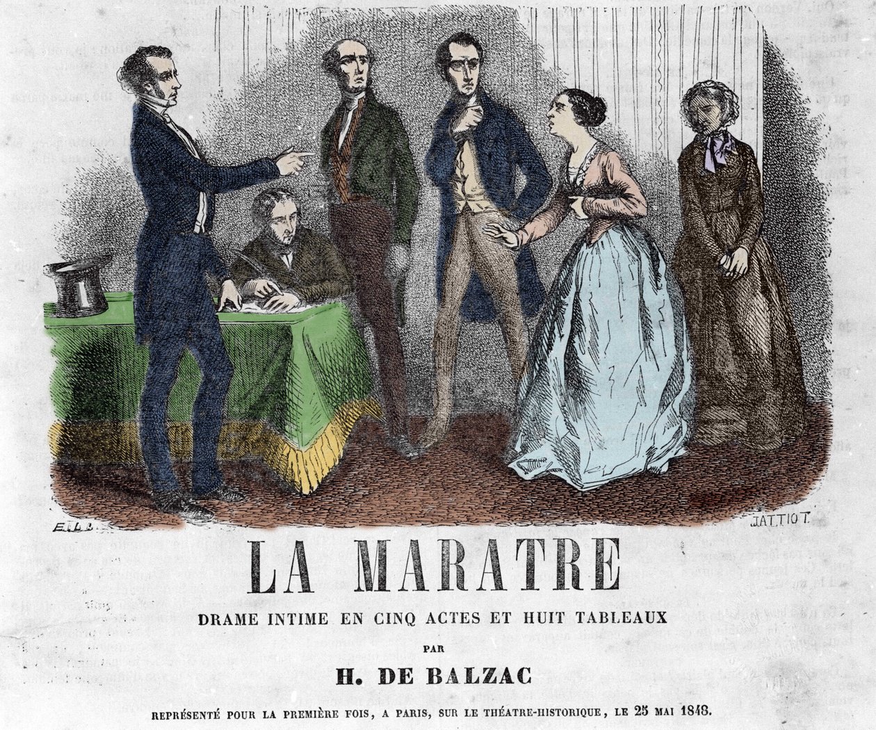 Ilustracja do „La Maratre”, dramatu w pięciu aktach i ośmiu obrazach autorstwa Honore de Balzac. autorstwa French School