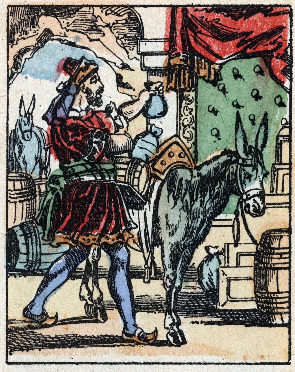 Ilustracja do Opowieści z tysiąca i jednej nocy. Ali-Baba (Ali Baba).Grawerowanie na drewnie firmy Imaging Pellerin - Epinal, sd. Koniec XIX wieku. autorstwa French School