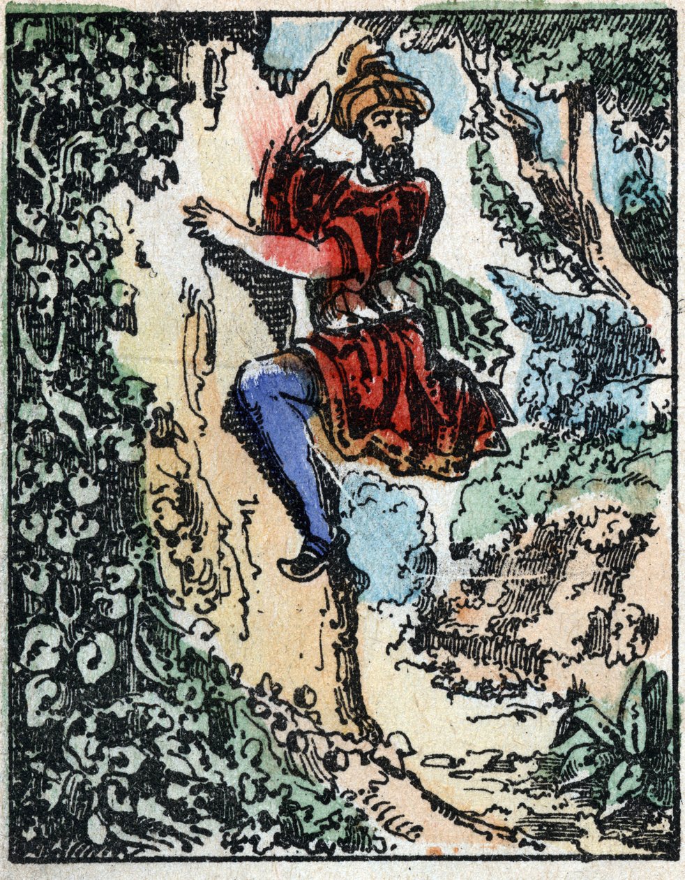 Ilustracja do Opowieści z tysiąca i jednej nocy. Ali-Baba (Ali Baba).Grawerowanie na drewnie firmy Imaging Pellerin - Epinal, sd. Koniec XIX wieku. autorstwa French School
