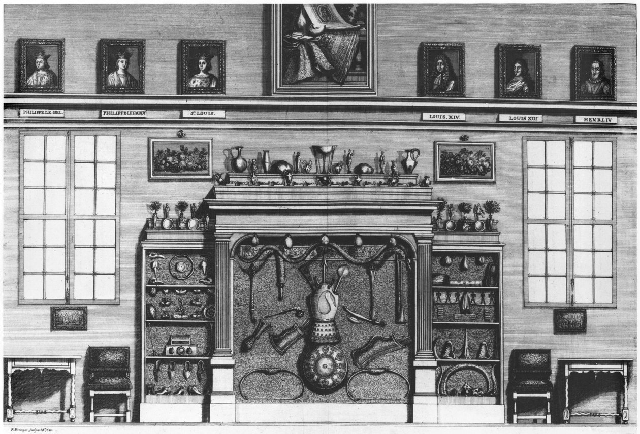 Ilustracja z Cabinet de la Bibliotheque Sainte-Genevieve autorstwa wielebnego Pere Claude Du Molinet (1620-87) 1692 autorstwa French School