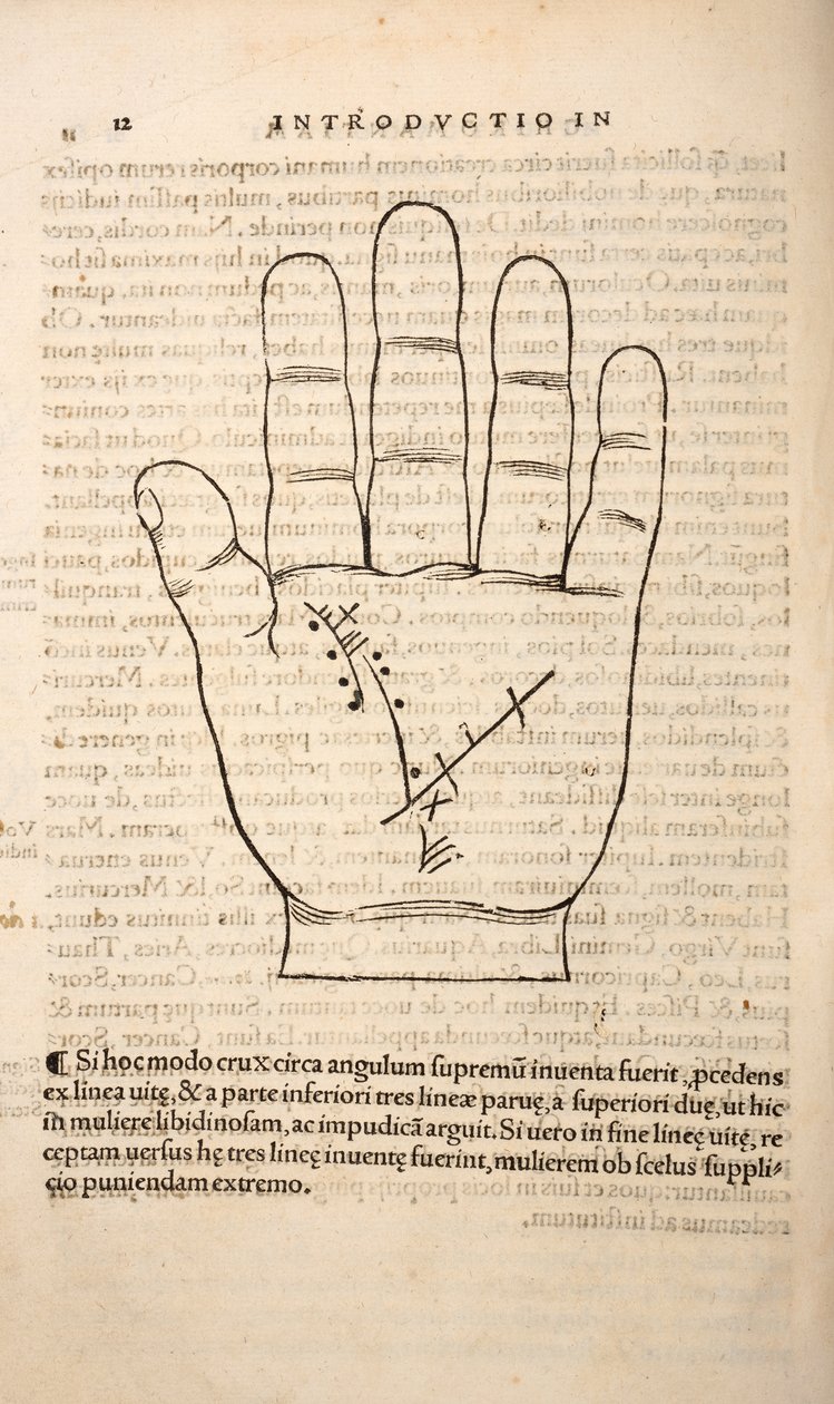 Ilustracja z Chiromancji autorstwa Joannesa Indagioe, Strasburg, 1531 (druk i grawerowanie) autorstwa French School