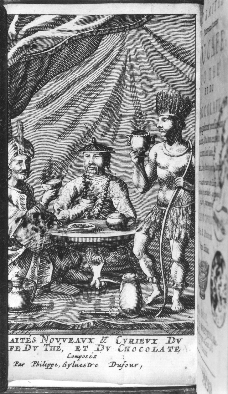 Ilustracja z Nowego i ciekawego traktatu o kawie, herbacie i czekoladzie autorstwa Philippe Sylvestre Dufour, La Haye, opublikowanej w 1693 r. autorstwa French School