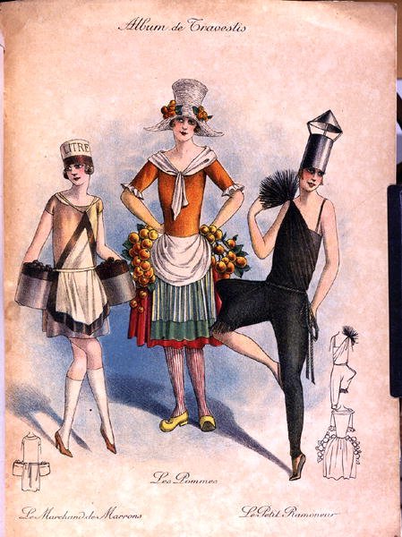 Ilustracja z „Album de Travestis”, ok. 1920-30 (kolor lito) autorstwa French School