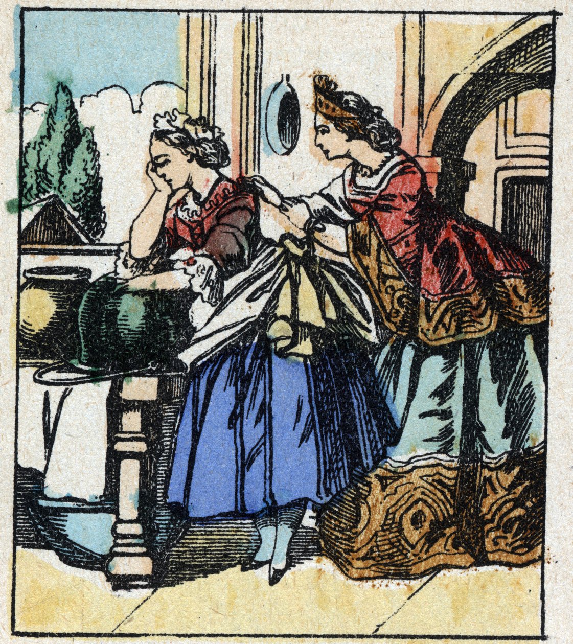 Ilustracja do bajki Charlesa Perraulta „Kopciuszek albo mały szklany pantofelek”. Drzeworyt Imaging Pellerin - Epinal, sd. Koniec XIX wieku. autorstwa French School