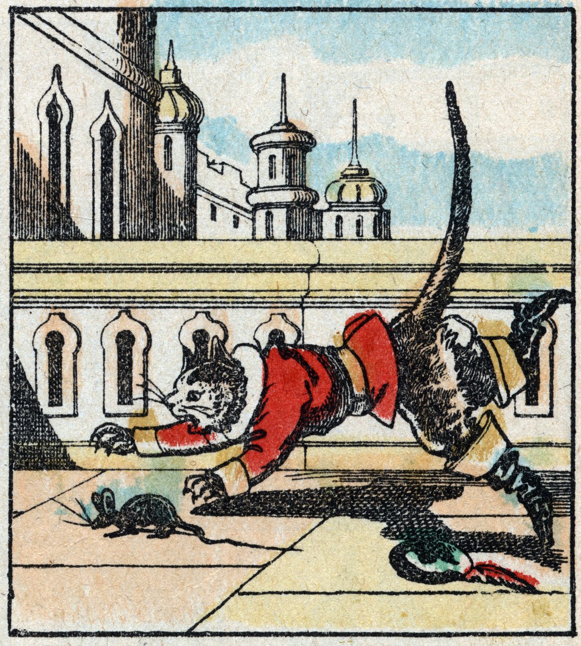 Ilustracja do bajki Charlesa Perraulta „Kot Botte”. Drzeworyt Imaging Pellerin - Epinal, sd. Koniec XIX wieku. autorstwa French School