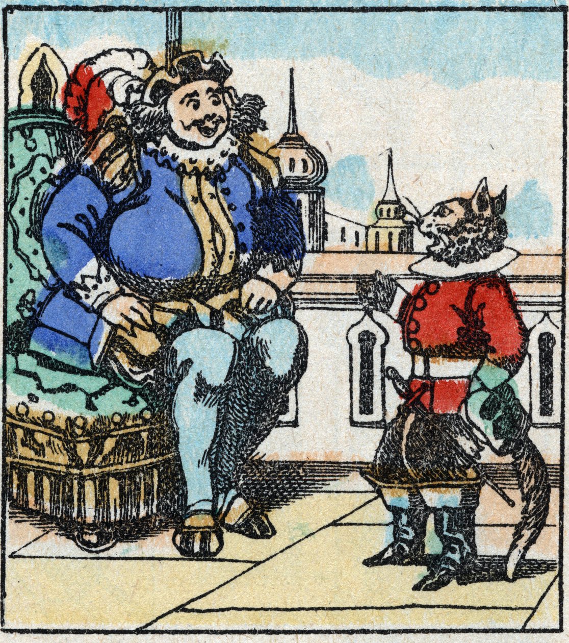 Ilustracja do bajki Charlesa Perraulta „Kot Botte”. Drzeworyt Imaging Pellerin - Epinal, sd. Koniec XIX wieku. autorstwa French School