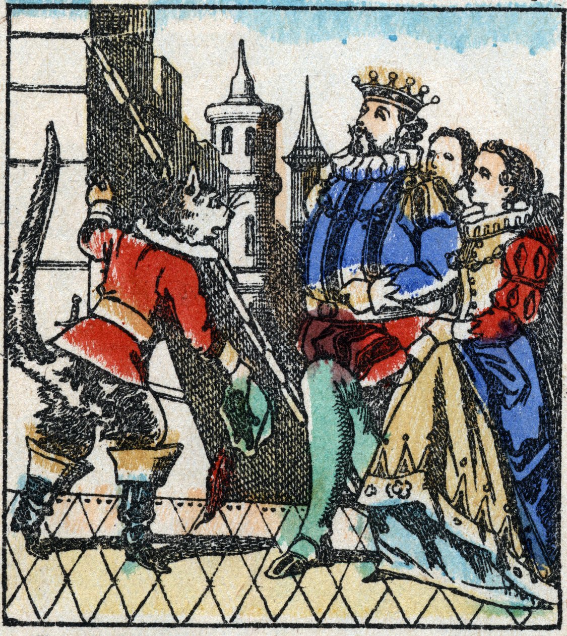 Ilustracja do bajki Charlesa Perraulta „Kot Botte”. Drzeworyt Imaging Pellerin - Epinal, sd. Koniec XIX wieku. autorstwa French School