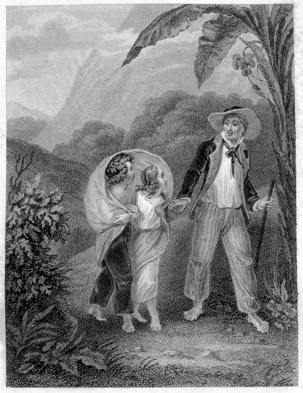 Ilustracja „Paula i Wirginii”. Roman autorstwa Henri Bernardina de Saint Pierre (Saint-Pierre lub St-Pierre), pisarz francuski (1737-1814). autorstwa French School