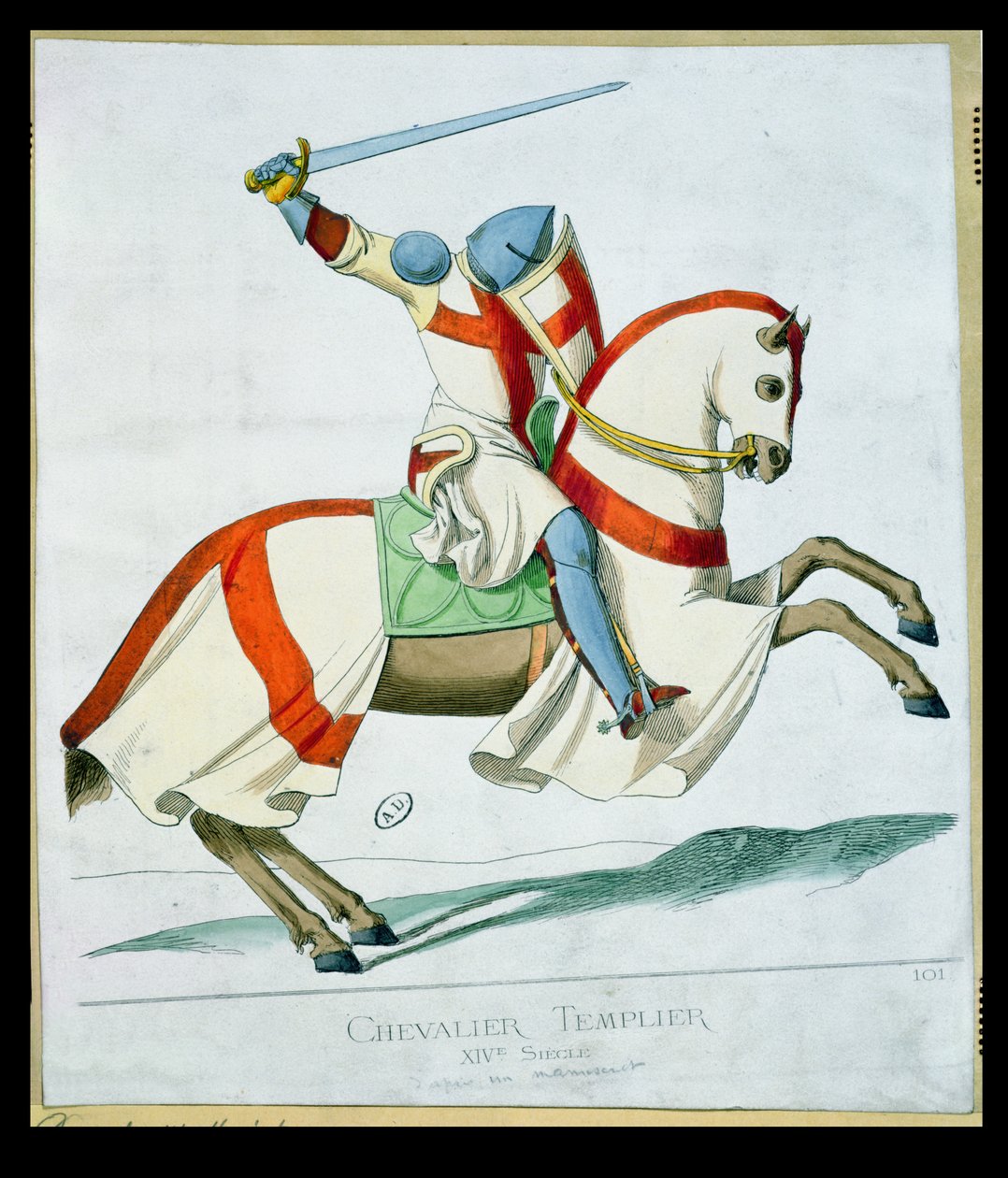 Ilustracja przedstawiająca templariusza, po XIV-wiecznym rękopisie autorstwa French School