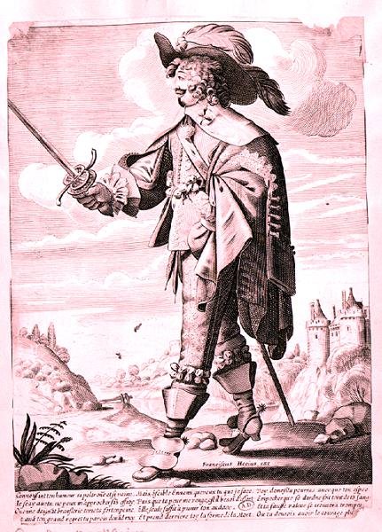 Ilustracja przedstawiająca żołnierza za panowania Ludwika XIII (1601-43) (rycina) (zdjęcie b/w) autorstwa French School