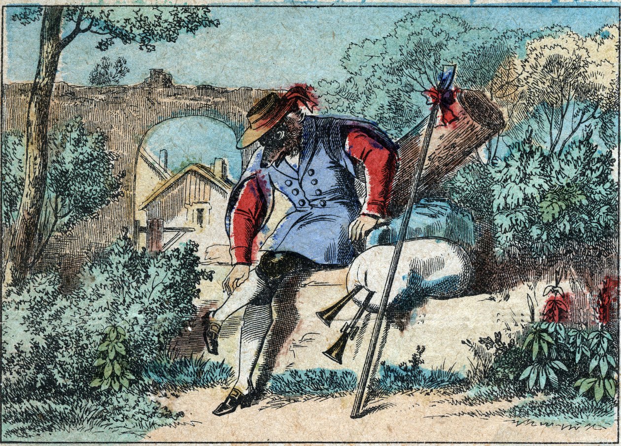 Ilustracja do bajki Jeana de la Fontaine (1621-1695): wilk został pasterzem. Obrazowanie epinal z końca XIX wieku. autorstwa French School