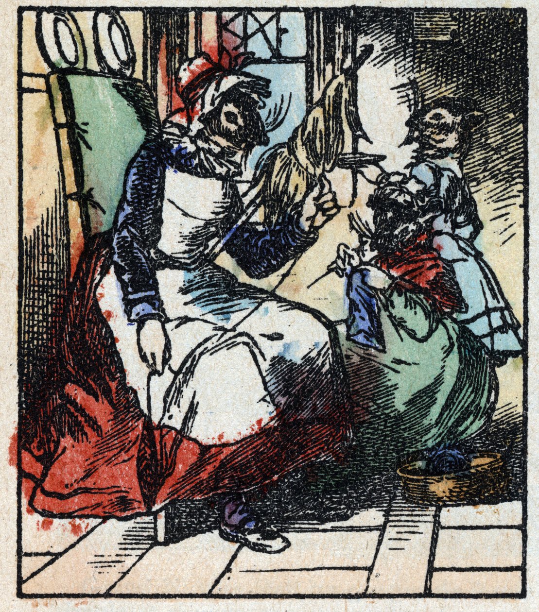 Ilustracja do bajki „Raminagrobis i myszy” Grawerowanie w drewnie firmy Imaging Pellerin - Epinal, sd. Koniec XIX wieku. autorstwa French School