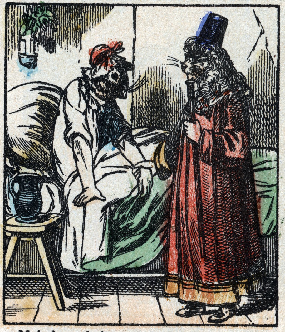 Ilustracja do bajki „Raminagrobis i myszy” Grawerowanie w drewnie firmy Imaging Pellerin - Epinal, sd. Koniec XIX wieku. autorstwa French School