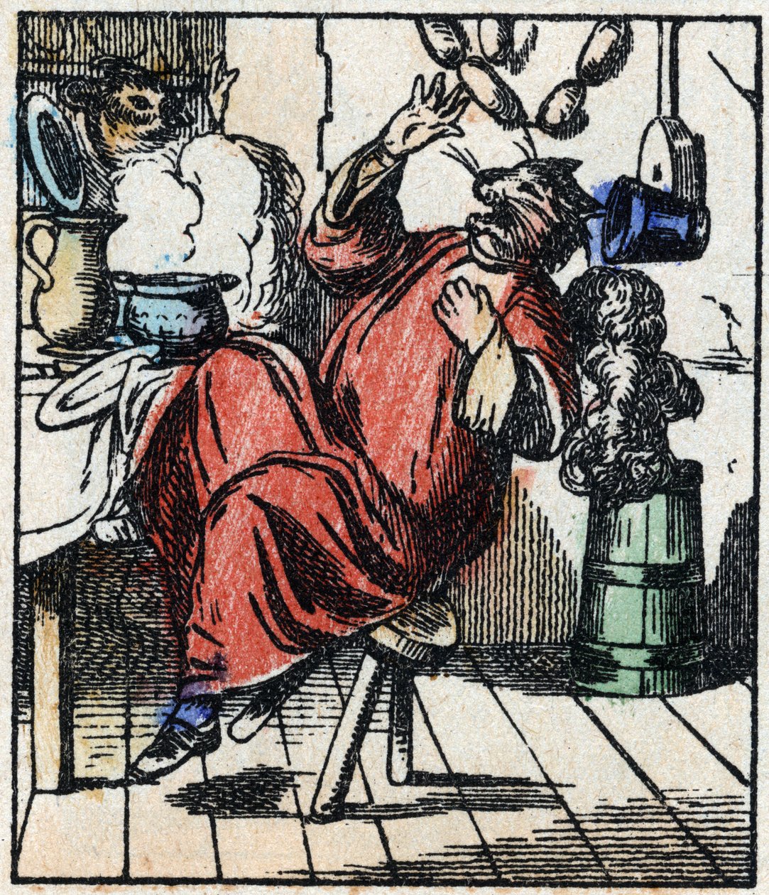 Ilustracja do bajki „Raminagrobis i myszy” Grawerowanie w drewnie firmy Imaging Pellerin - Epinal, sd. Koniec XIX wieku. autorstwa French School
