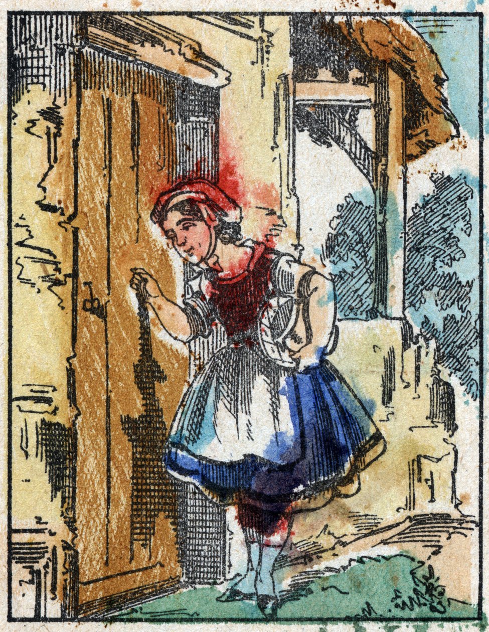 Ilustracja do bajki „Czerwony Kapturek” autorstwa Charlesa Perraulta. Drzeworyt firmy Imaging Pellerin - Epinal, sd. Koniec XIX wieku. autorstwa French School