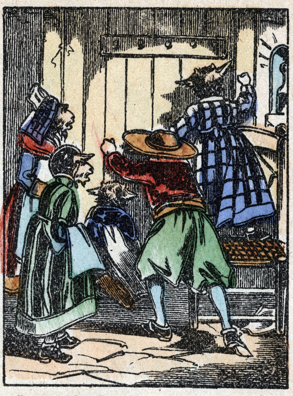 Ilustracja do bajki „Wilk, koza i siedem bikietów” Drzeworyt z Imaging Pellerin - Epinal, sd. Koniec XIX wieku. autorstwa French School