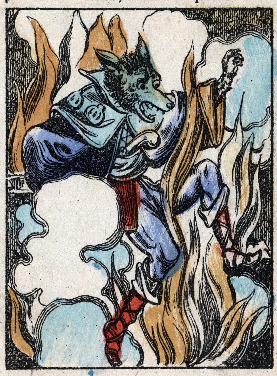 Ilustracja do bajki „Wilk, koza i siedem bikietów” Drzeworyt z Imaging Pellerin - Epinal, sd. Koniec XIX wieku. autorstwa French School