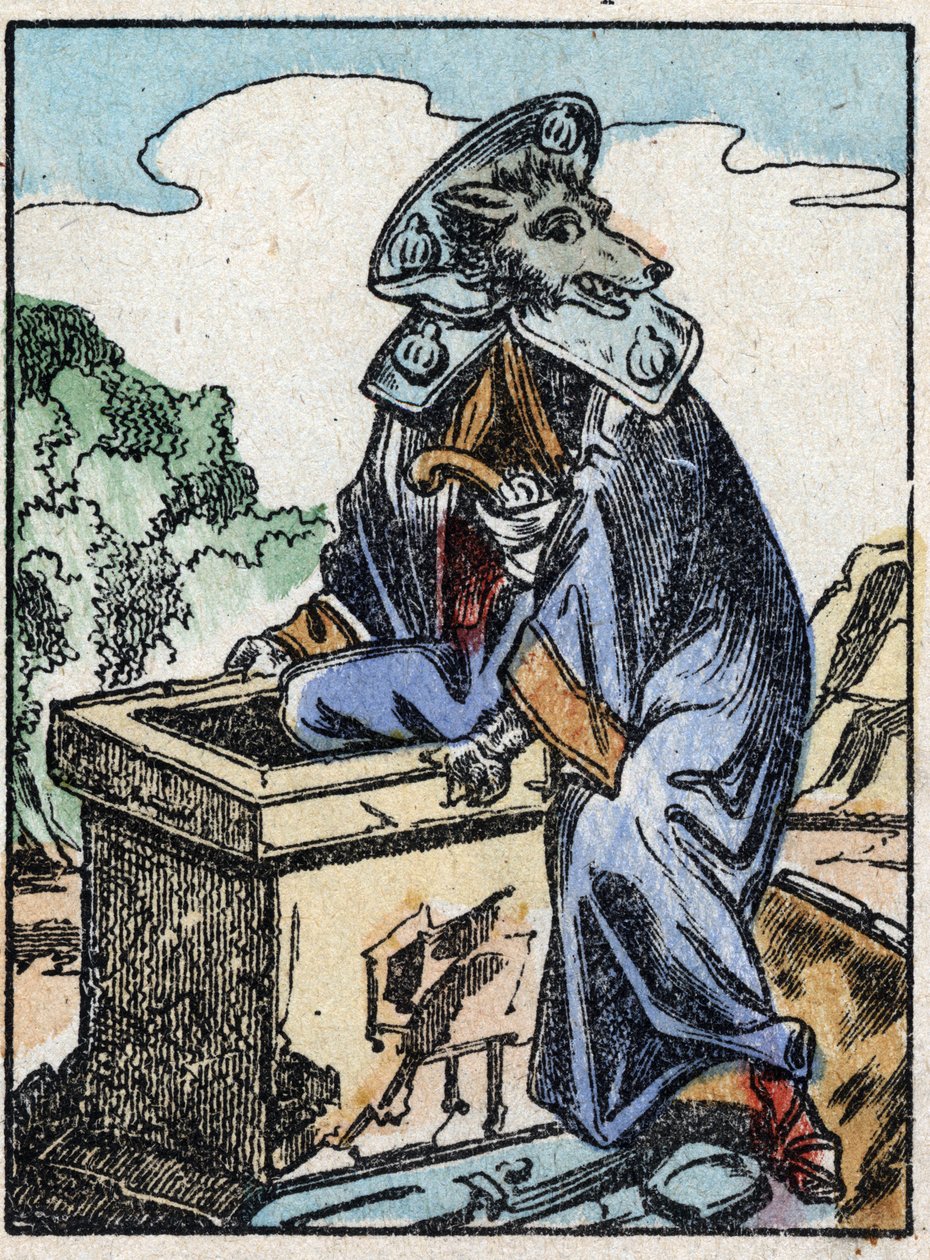 Ilustracja do bajki „Wilk, koza i siedem bikietów” Drzeworyt z Imaging Pellerin - Epinal, sd. Koniec XIX wieku. autorstwa French School