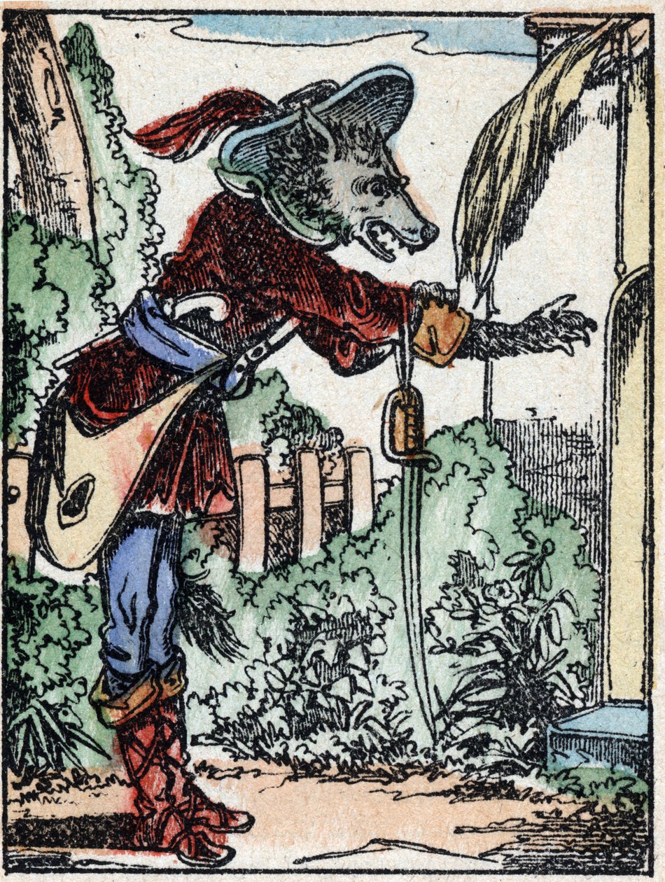 Ilustracja do bajki „Wilk, koza i siedem bikietów” Drzeworyt z Imaging Pellerin - Epinal, sd. Koniec XIX wieku. autorstwa French School