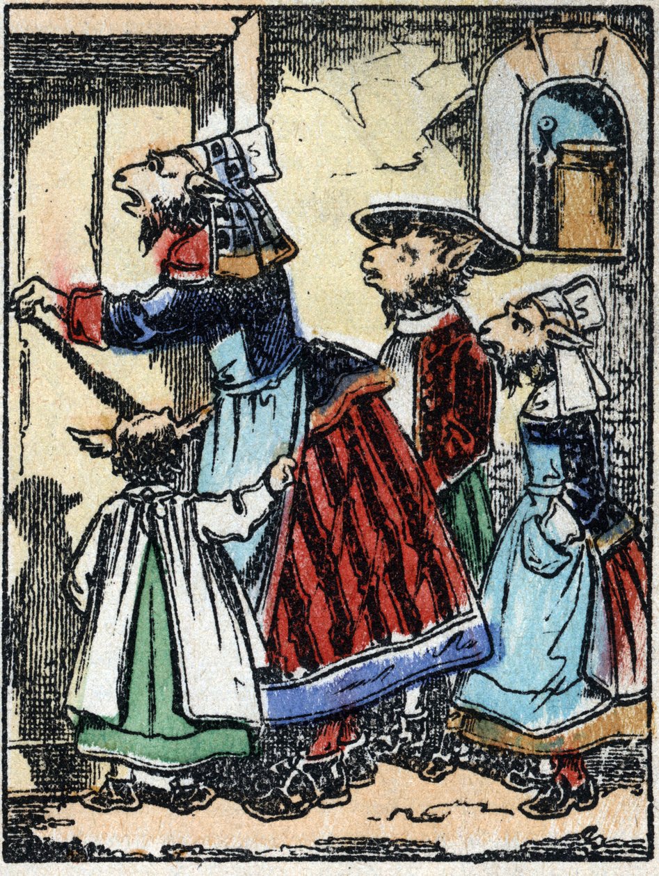 Ilustracja do bajki „Wilk, koza i siedem bikietów” Drzeworyt z Imaging Pellerin - Epinal, sd. Koniec XIX wieku. autorstwa French School