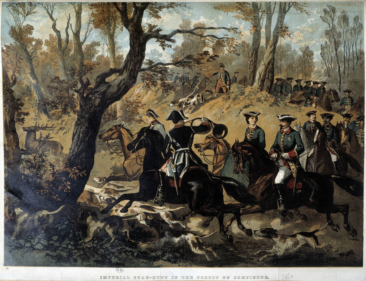Cesarzowa Eugenia i Napoleon III: Scena polowania w Compiegne autorstwa French School