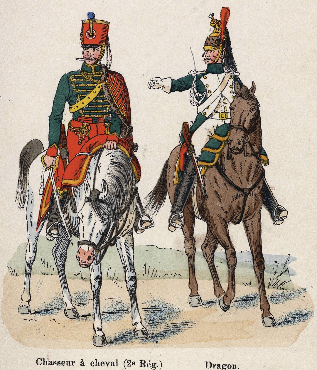 Gwardia Cesarska Napoleon I: Łowca Konny (2 Pułk) i Smok. Talerz z książki Les Uniforms de l