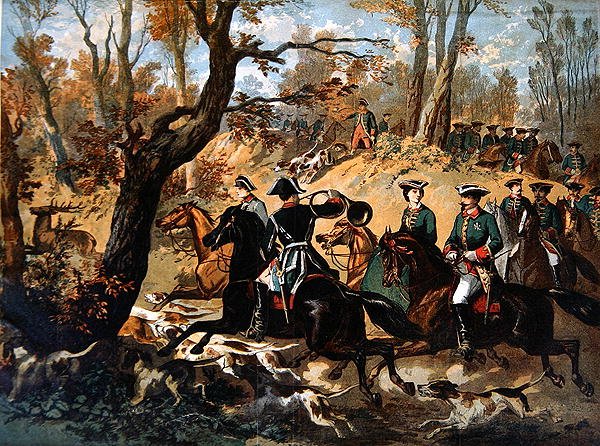 Cesarskie Polowanie na Jelenie w Lesie Compiegne (ok. 1860) (kolor lito) autorstwa French School