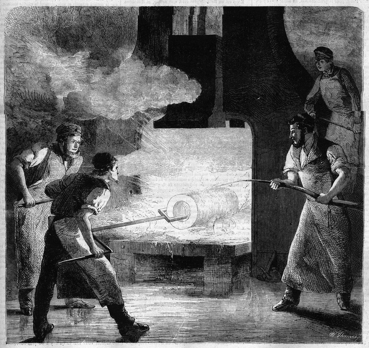 Odlewnia Imperiale w Douai, produkcja beczki z pręta stalowego. rytownictwo autorstwa French School