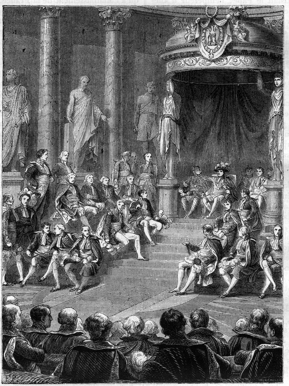 Imperiale seans w Senacie: przemówienie Napoleona o ukonstytuowaniu się nowego królestwa Włoch w 1805 r. - w „Histoire de l