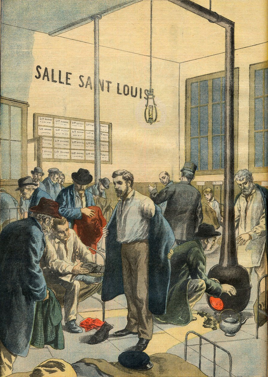 W schronisku dla bezdomnych. Nocny azyl w Paryżu - ilustracja do Le petit Journal autorstwa French School
