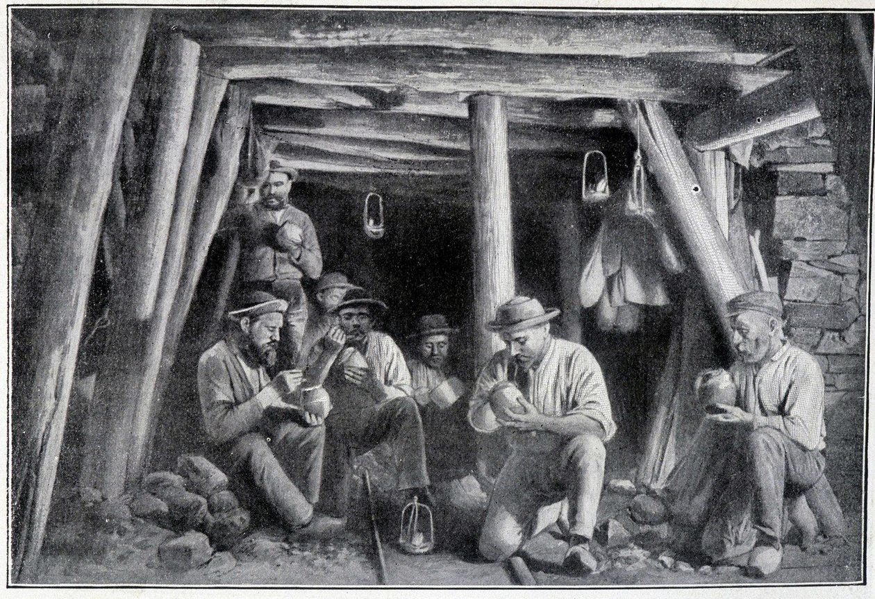 W kopalni: „zapalniczka”, obiad górników, koniec XIX w. autorstwa French School