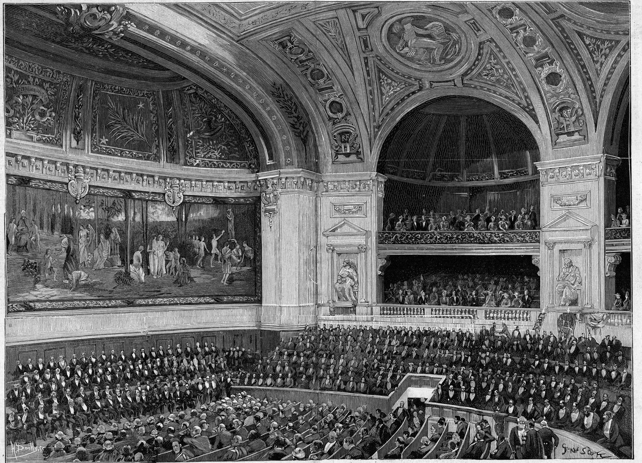 Inauguracja nowej Sorbony w 1889 r.: podczas uroczystości wielki amfiteatr. autorstwa French School