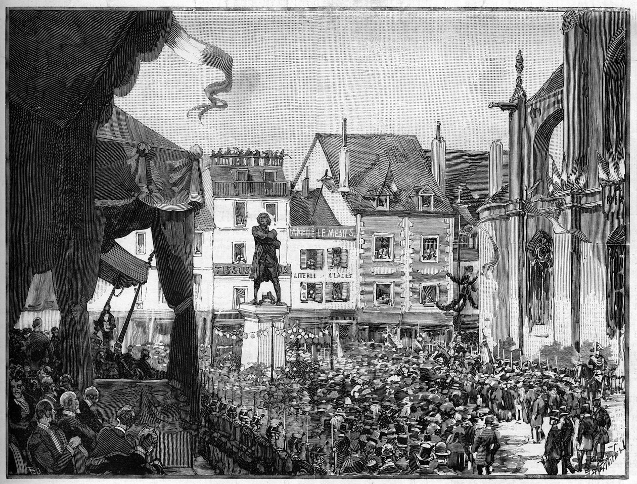 Inauguracja pomnika Honore Gabriela (Honore-Gabriel) Riqueti, hrabiego Mirabeau (1749-1791) francuskiego rewolucjonisty na Place Ducerceau w Montargis w 1888 roku. autorstwa French School