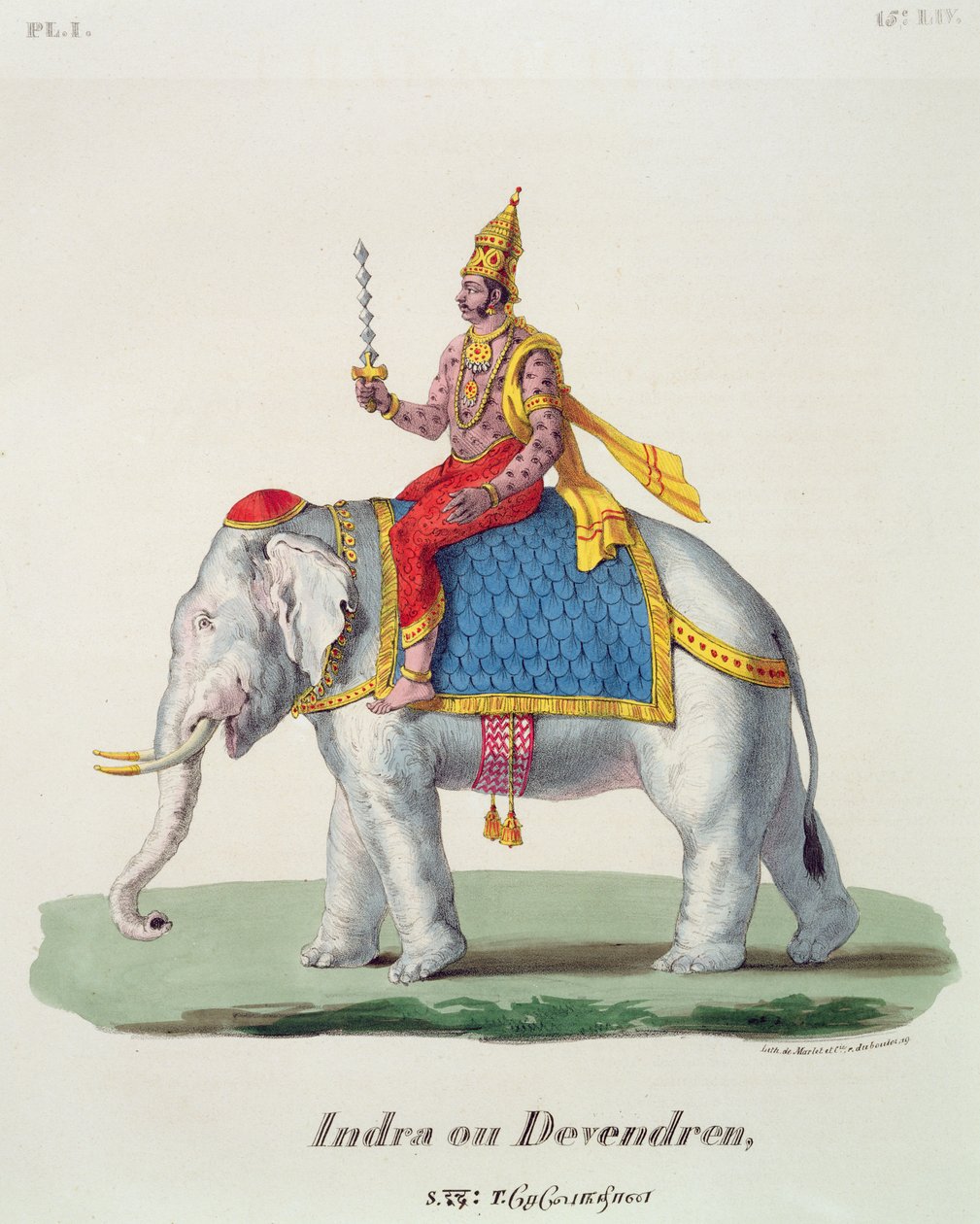 Indra lub Devendra, z LInde francaise..., grawerowane przez Marlet & Cie, wyd. Paryż 1827-1835 autorstwa French School