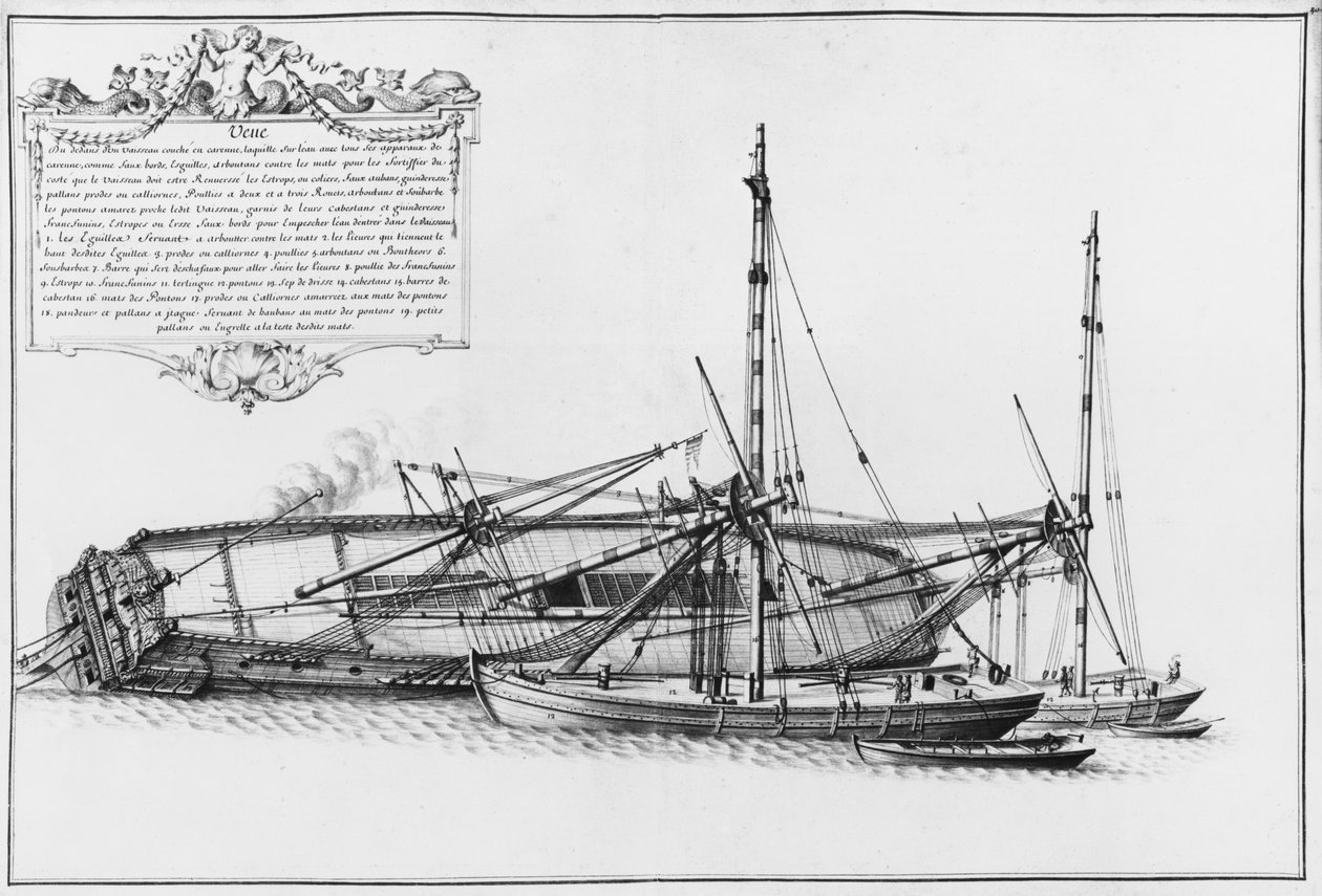 Wnętrze statku leżącego na kadłubie, ilustracja z Atlas de Colbert, płyta 40 autorstwa French School