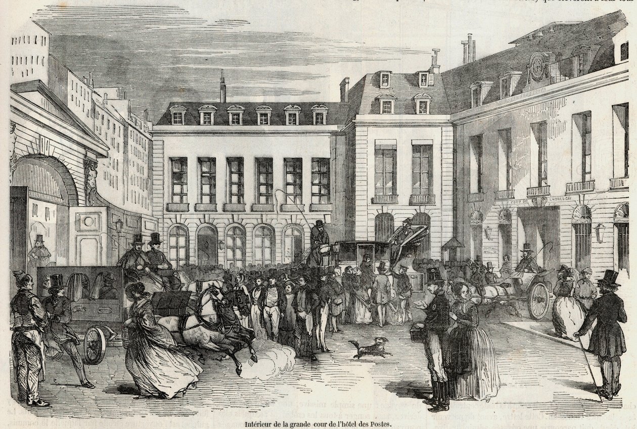 Wnętrze dużego dziedzińca Hôtel des Postes w Paryżu - Grawerowanie w „Tableau-de-Paris” autorstwa Edmonda Texiera 1852 autorstwa French School