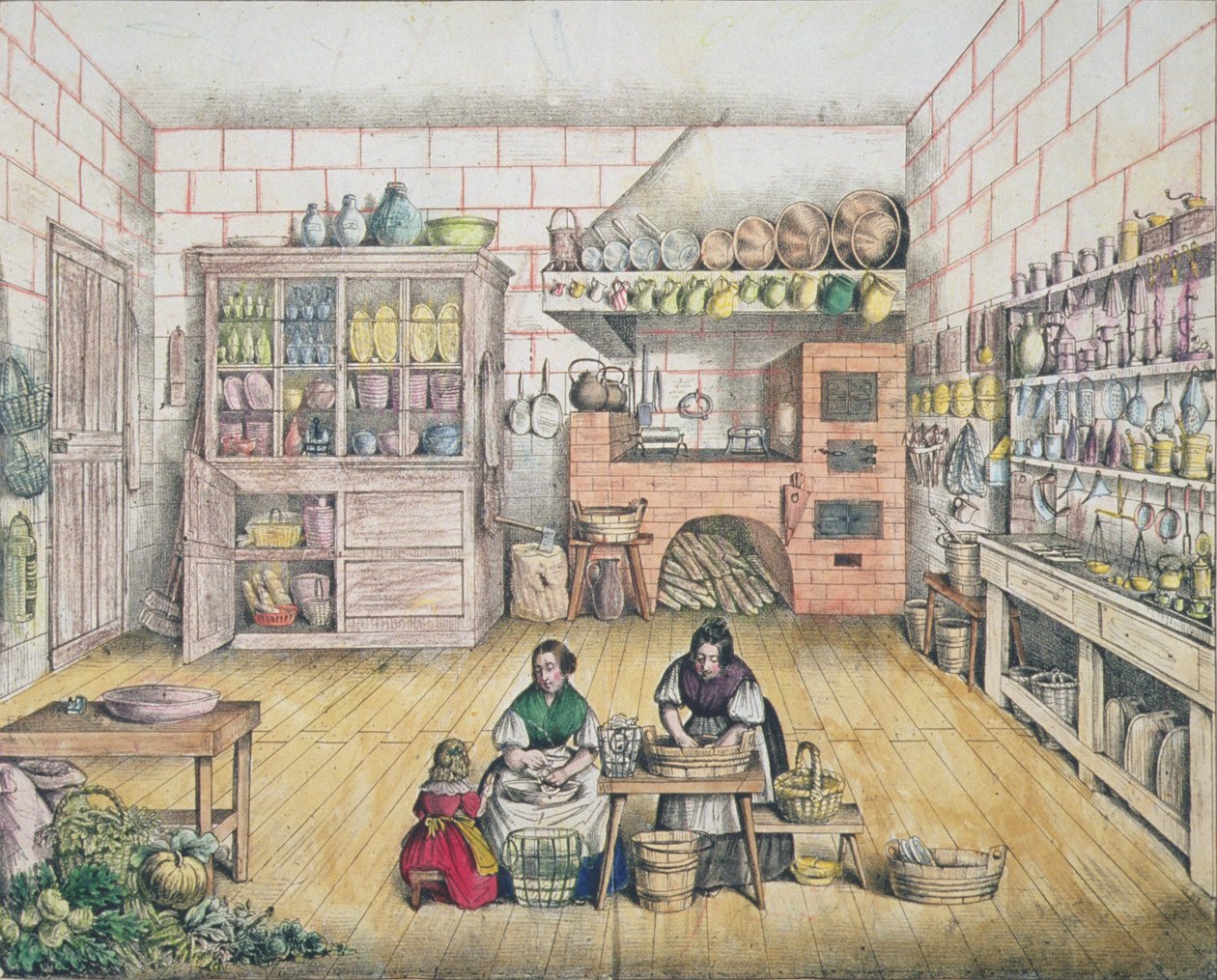 Wnętrze francuskiej kuchni wiejskiej, koniec XIX w. autorstwa French School